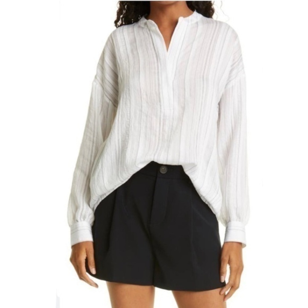 Vince Blouse Stripe Popover Optic White Black